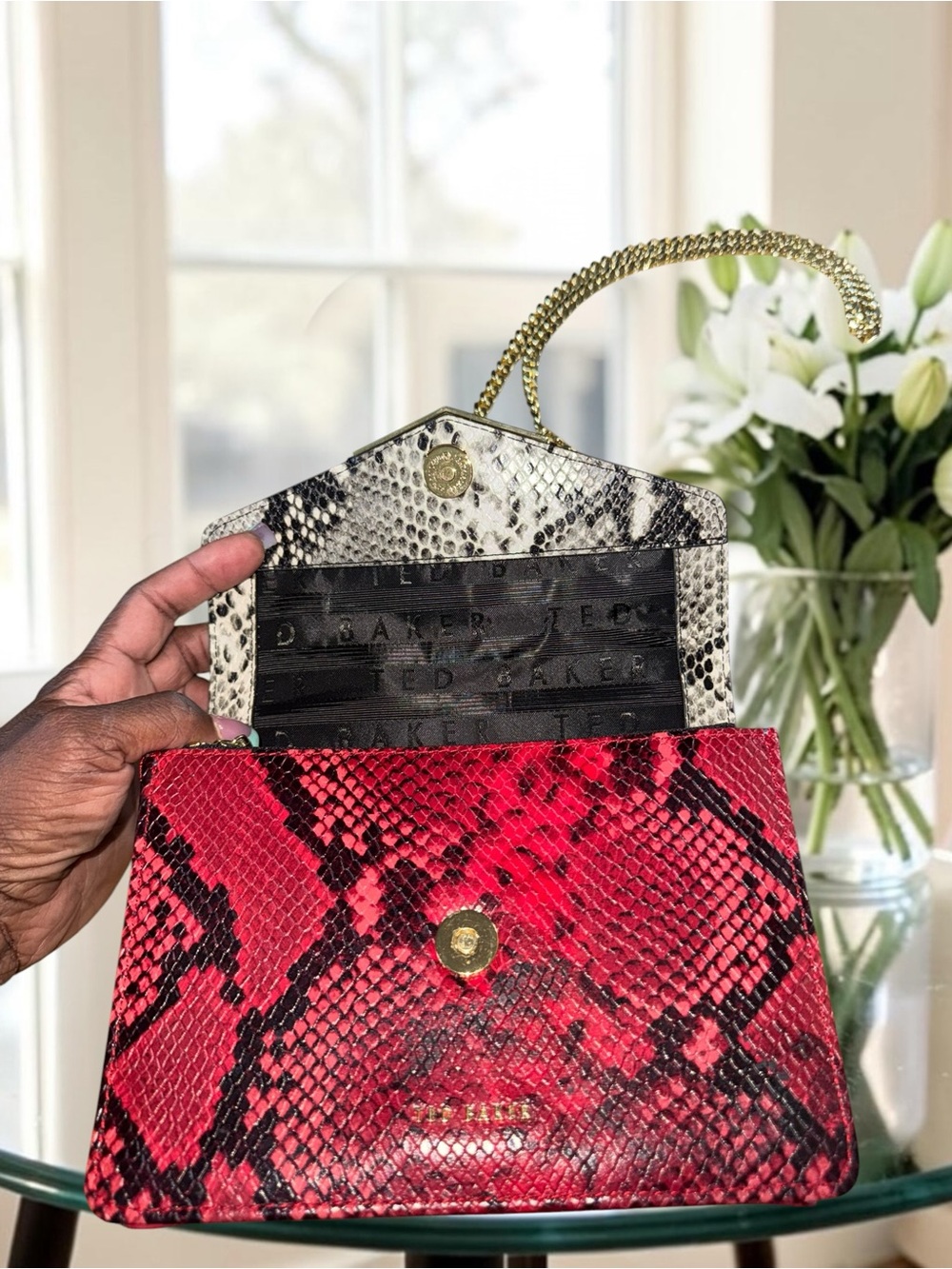 Ted Baker London Belida Python-Embossed Leather Envelope Crossbody Like New - Picture 6 of 13